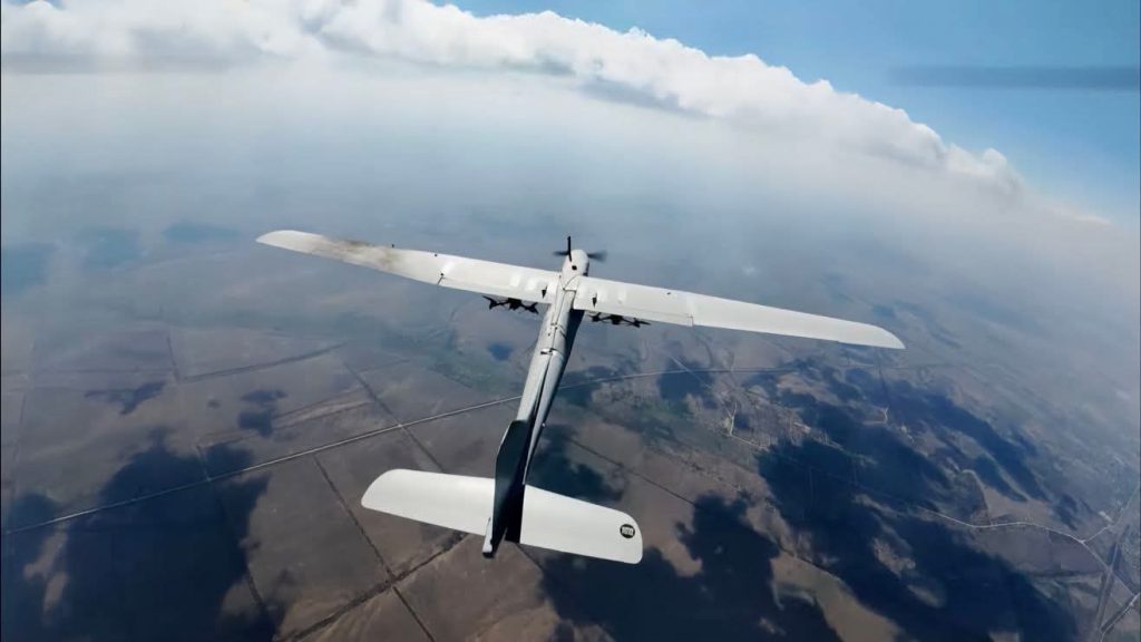 Russian Orlan UAV with FPV drones under the wings. August 2025. Ukraine. Photo credits: 118th Mechanized Brigade