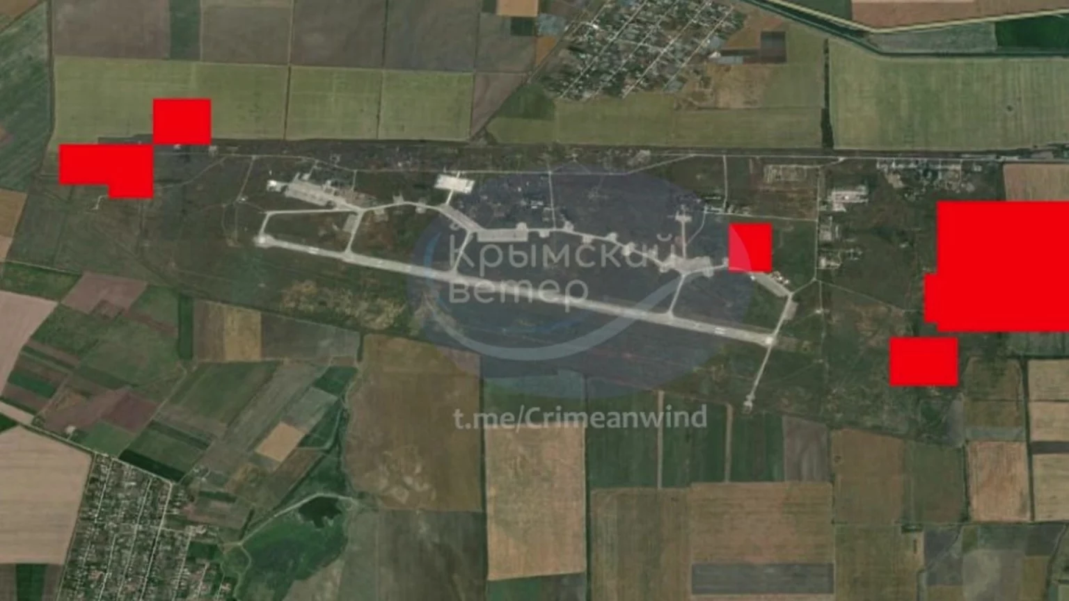 Місця пожеж на аеродромі «Кіровське». Червень 2025. Джерело: «Крымский ветер»