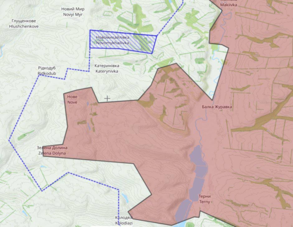 Novomykhailivka on the frontline map. Photo credits: X/NOELreports