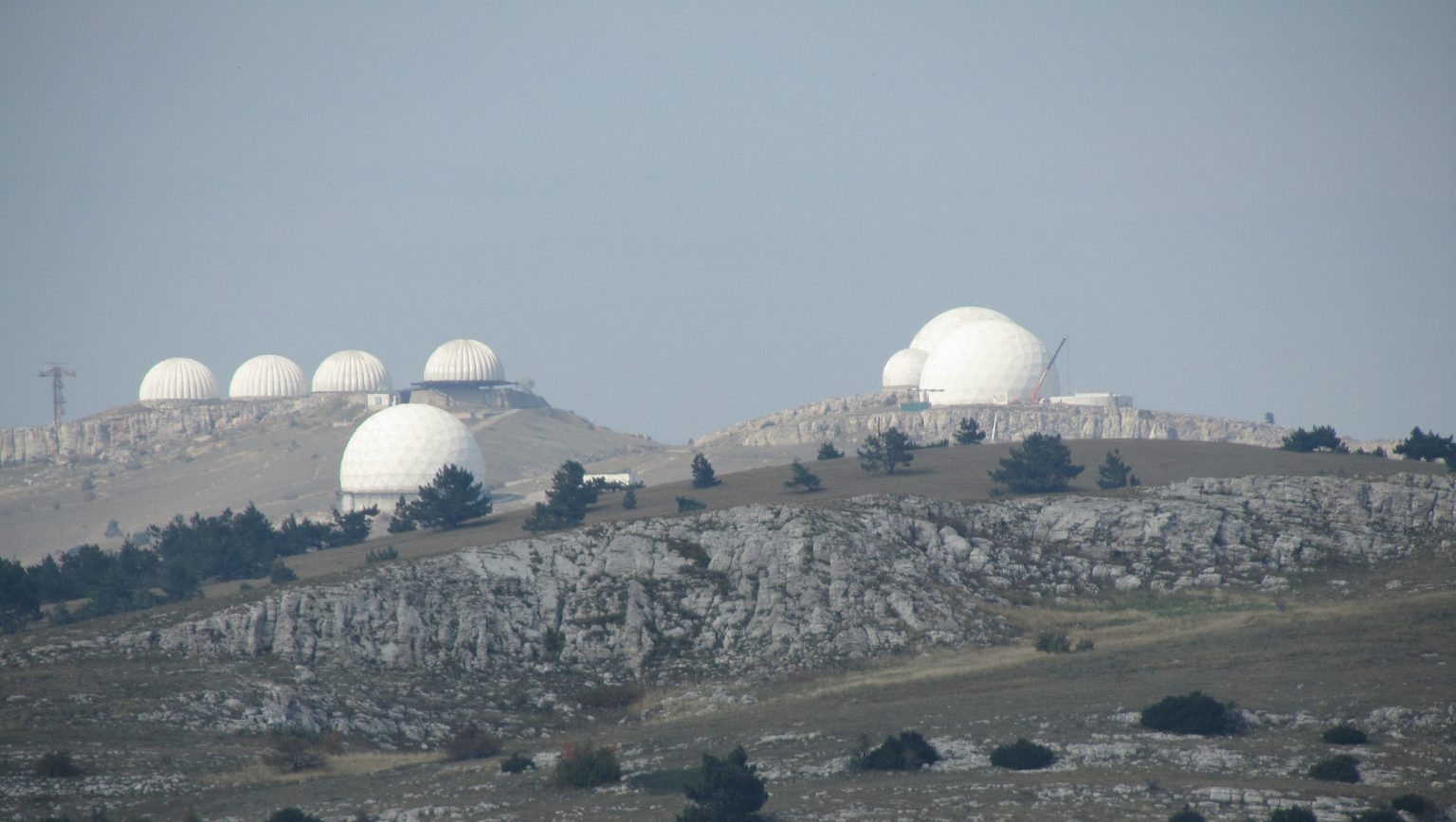 The domes of radars on the slopes of Ai-Petri