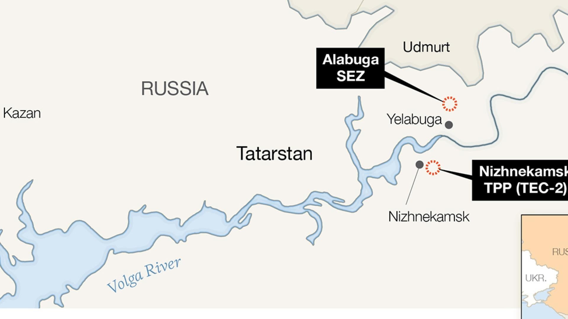 Розташування заводу з виробництва ударних дронів типу Shahed та місцева ТЕС