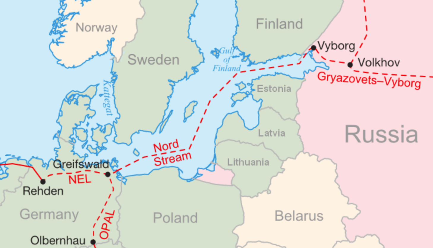 Nord Stream route on the map