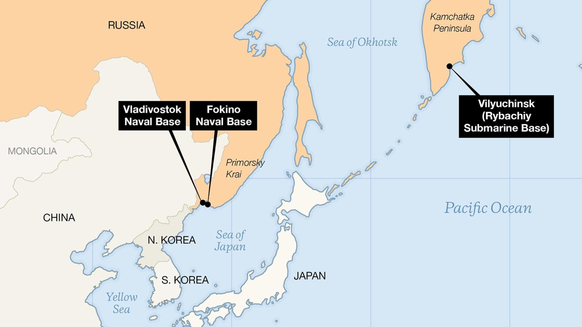Стратегічні розташування Тихоокеанського флоту Росії