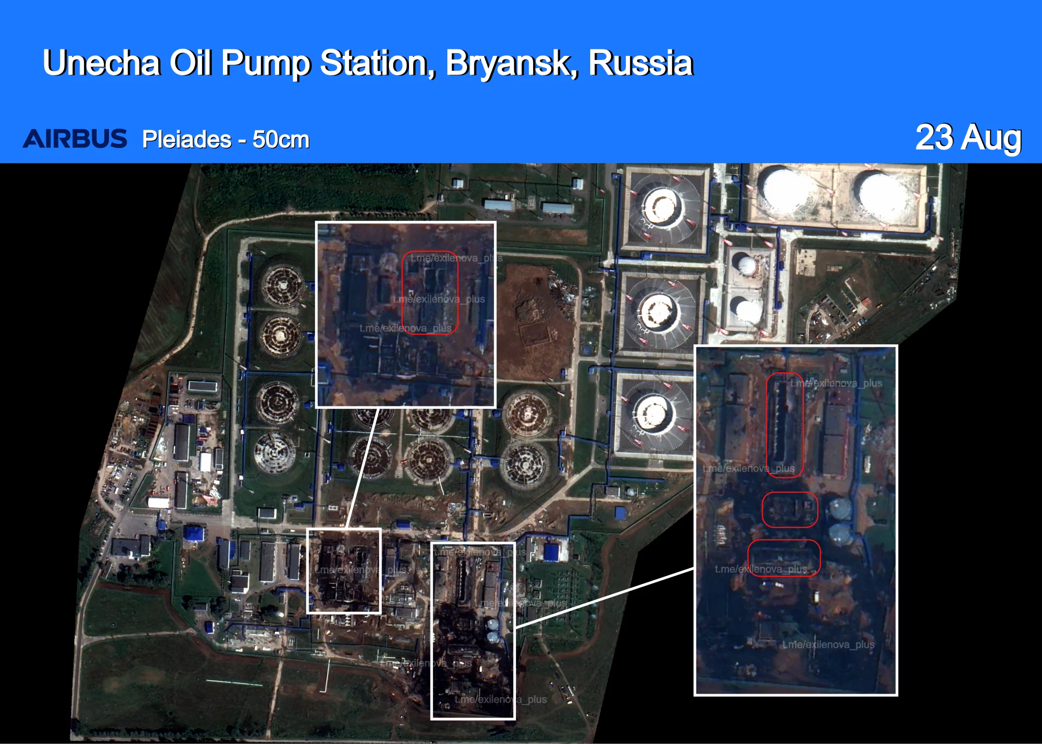 Satellite images of the Unecha station on August 23rd, 2025. Photo credits: Exilenova+