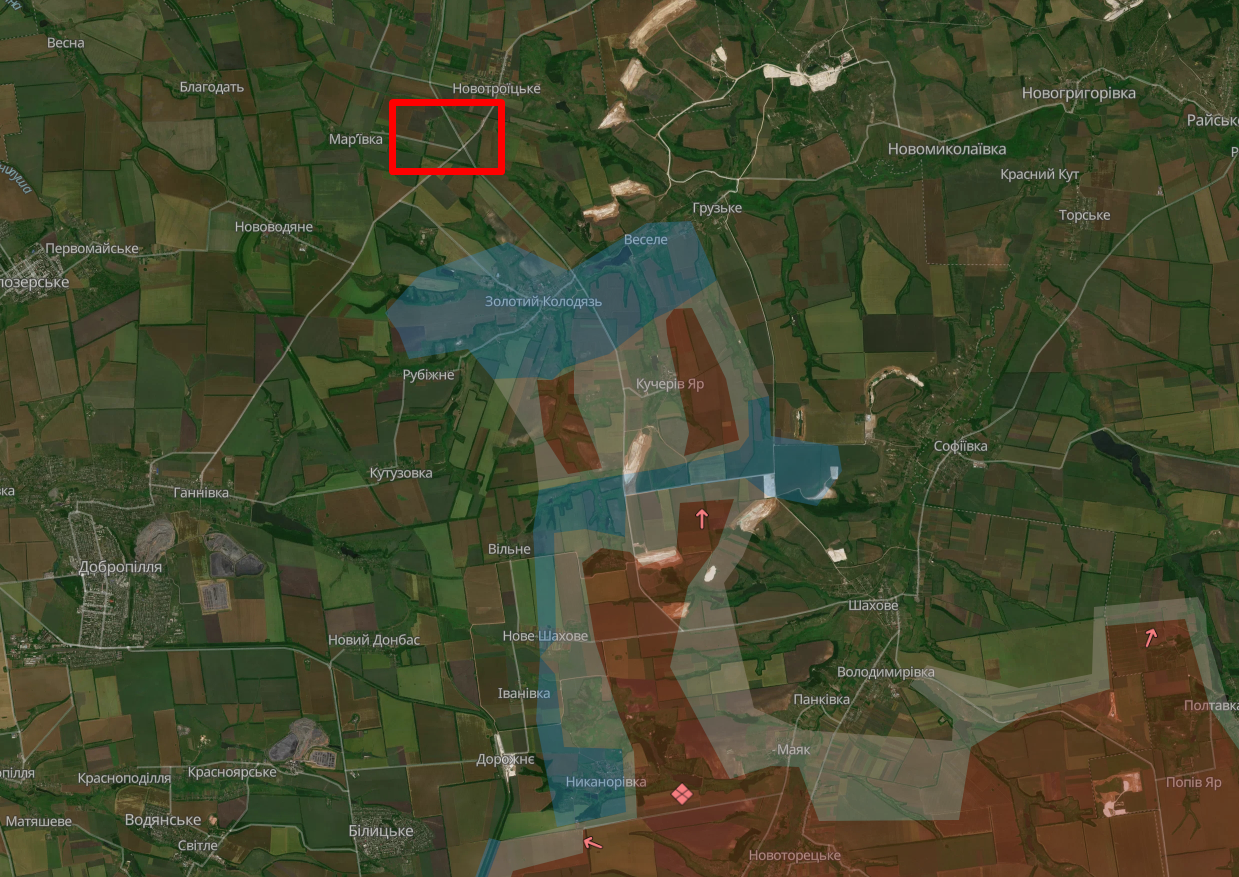 Petrivka village area on the DeepState map as of August 17th, 2025