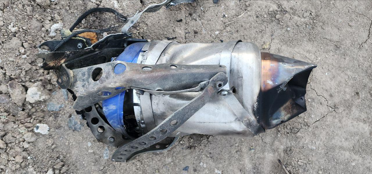 The remains of a drone's jet engine. Photo credits: Clash Report