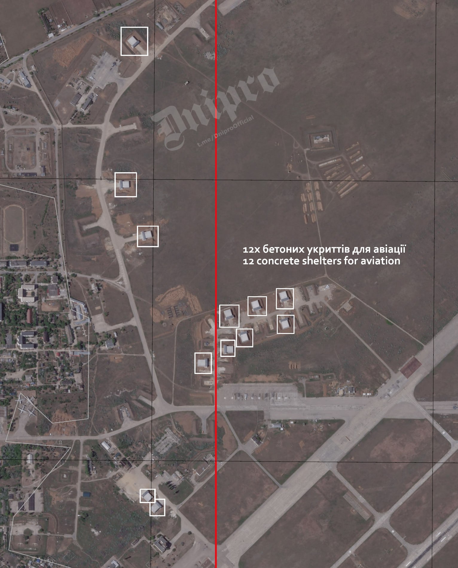 Залізобетонні ангари на авіабазі «Саки», червень 2025. Джерело: t.me/DniproOfficial
