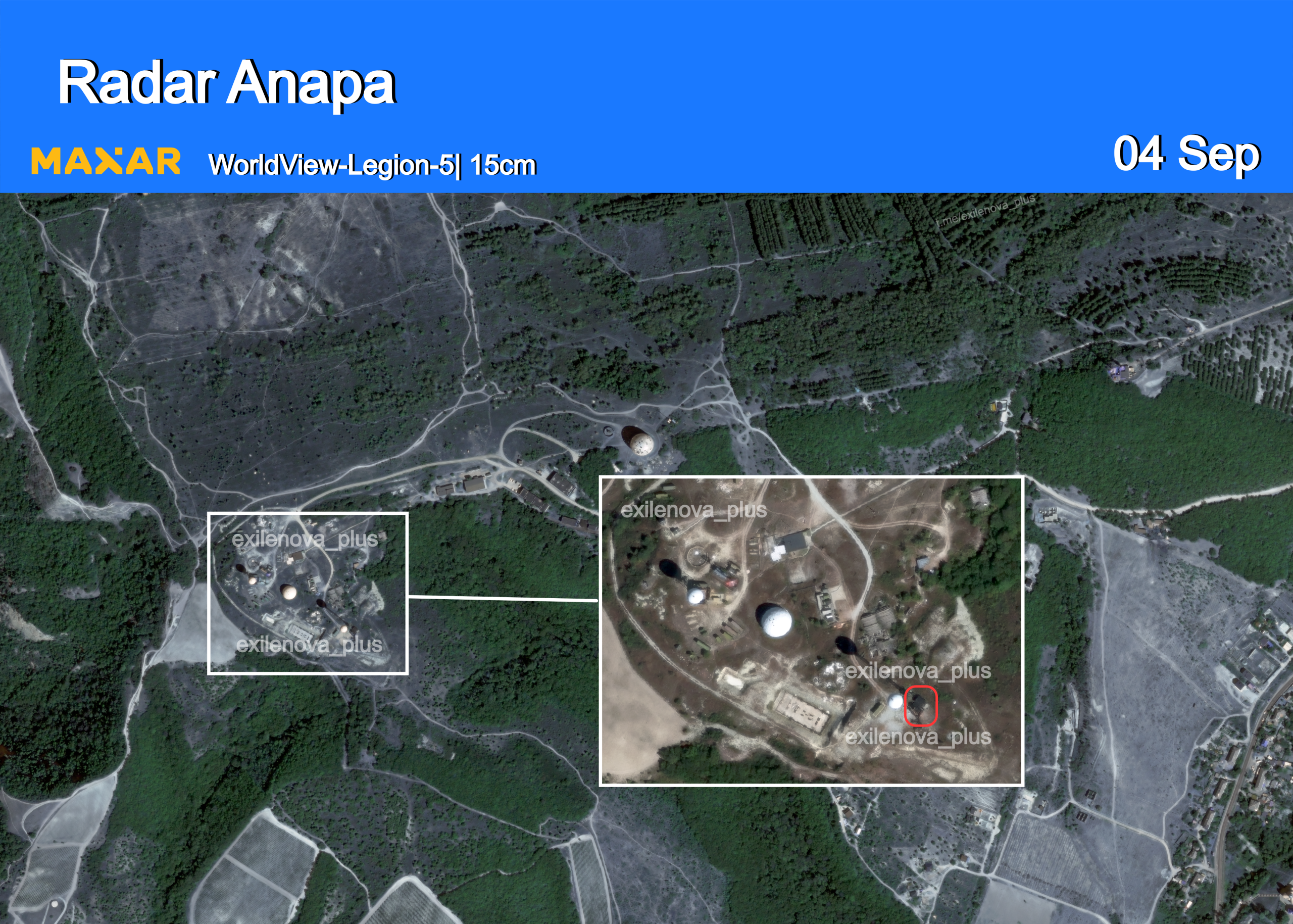 Супутникові знімки ураженої 39Н6 «Каста-2Е2». 4 серпня 2025 року. Джерело: Exilenova+
