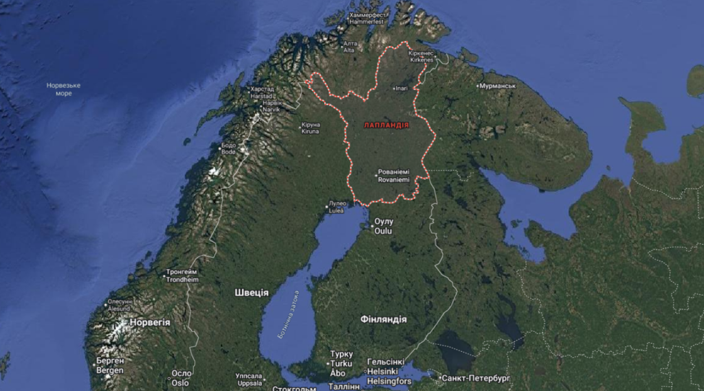 Регіон Лапландія, де буде розгорнута нова бригада НАТО. Карта Google Maps