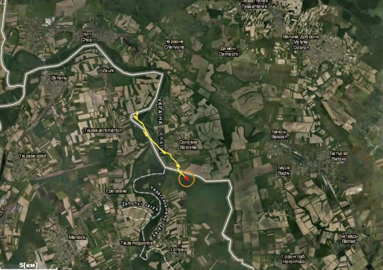 Маршрут угорського дрона над Закарпаттям. Джерело ГШ ЗСУ.
