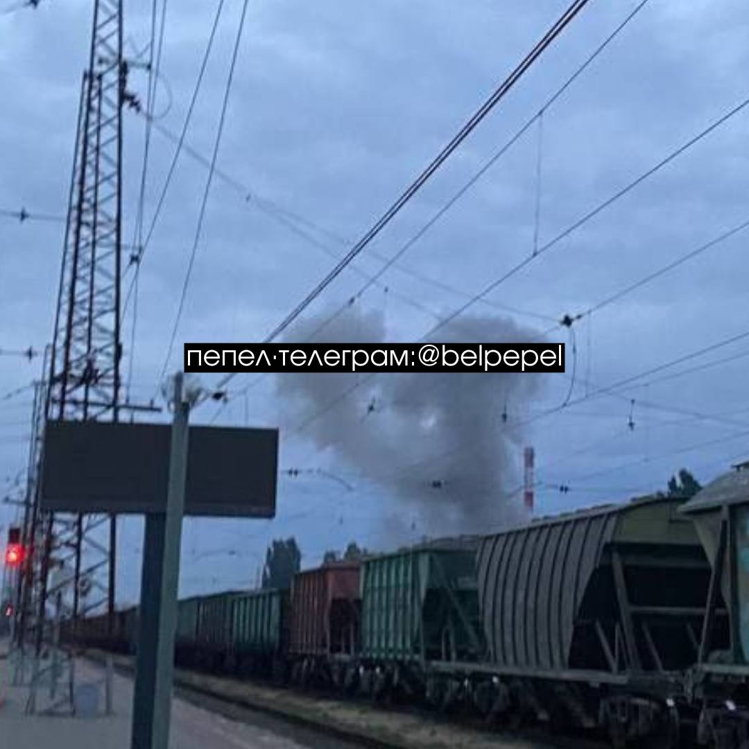 Fire at the Belgorod CHP seen from the railway station on Sept. 28, 2025. Photo credits: Pepel Telegram channel
