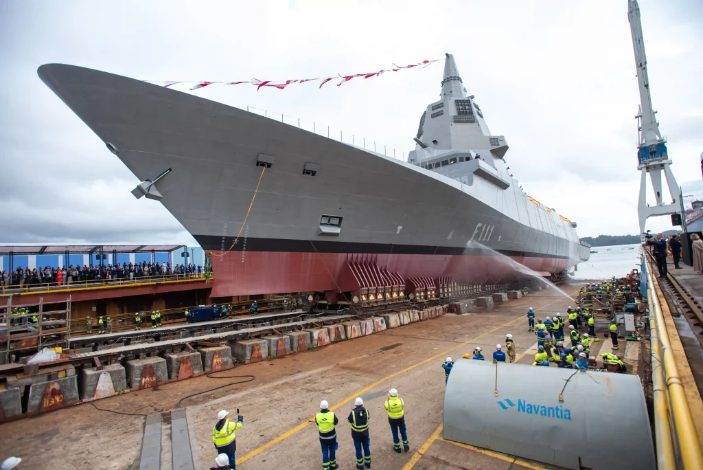Церемонія спуску на воду першого фрегата проєкту F110. Фото: Navantia 