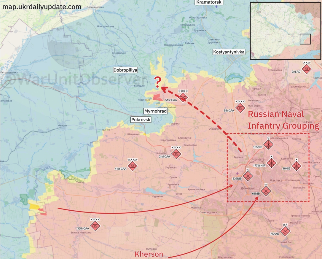 Мапа перекидання російських бригад на Донеччину. Джерело: Unit Observer