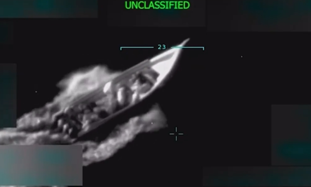 The boat of the alleged drug traffickers in the sights of an American aircraft. September 2025. Source: Pentagon