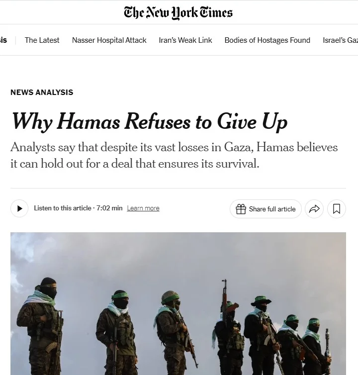 Публікація The New York Times від 5.09.2025. Why Hamas Refuses to Give Up. Скріншот.