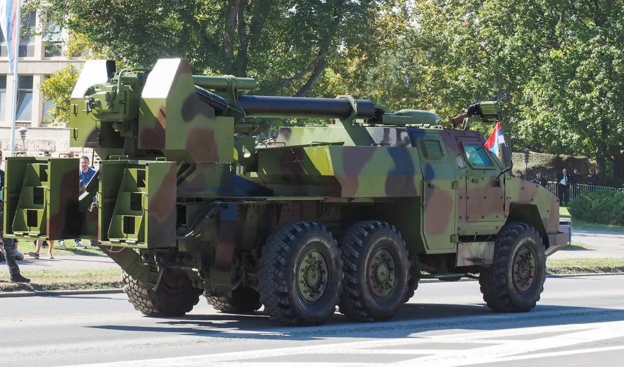 Serbian self-propelled mortar TSMB with a 203 mm round in the loading tray. Photo credits: Ministry of Defense of the Republic of Serbia