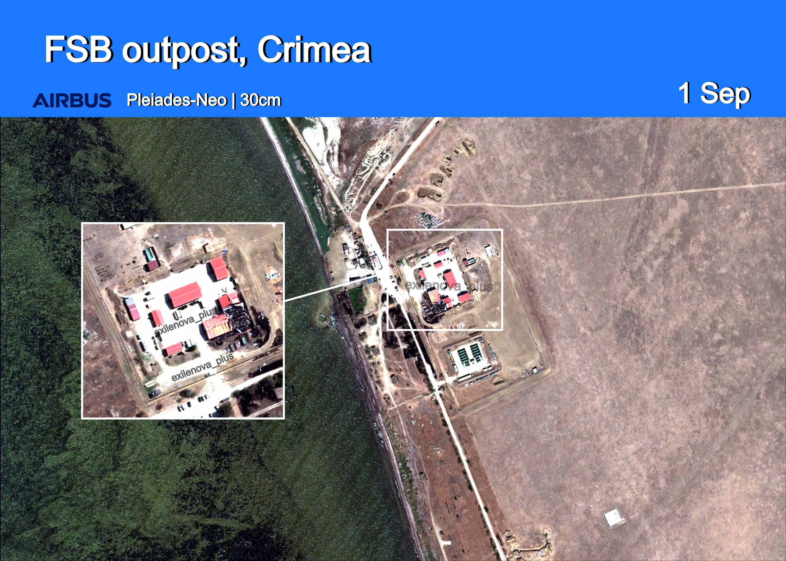 Вирва від вибуху ракети "Фламінго" біля об'єкта ФСБ в Армянську. Джерело: Exilenova+.