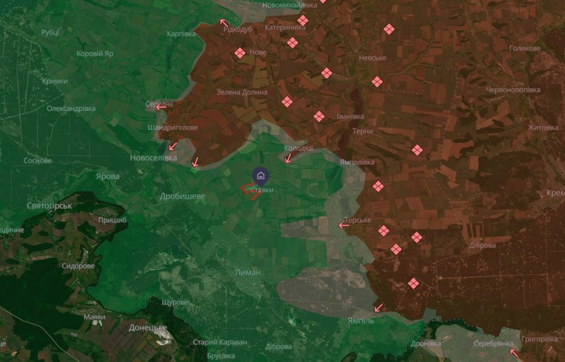 The village of Stavy on the map. Photo credits: DeepStateMap