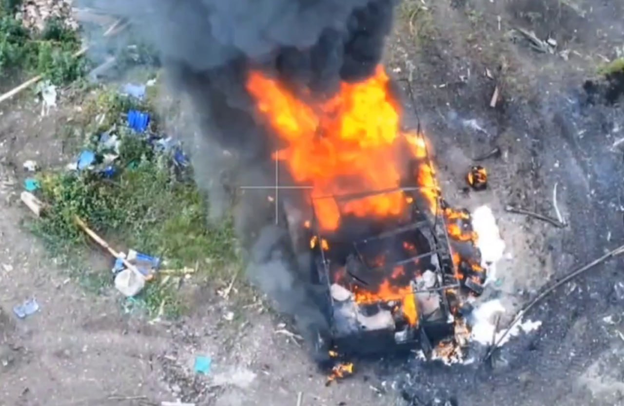 A Russian BMP-3 with a Kaktus reactive armor system destroyed in the Donetsk region, May 2024. Screenshot from video by the 1st Battalion of the 5th Separate Assault Brigade