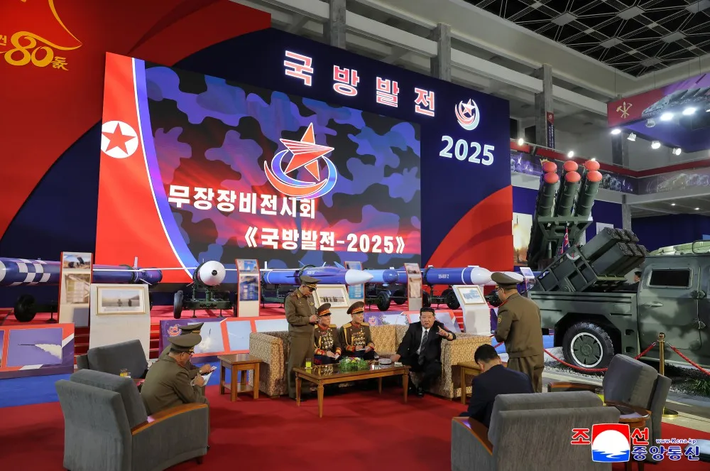 Kim Jong Un at the Defense Development 2025 exhibition. Photo credits: KCNA
