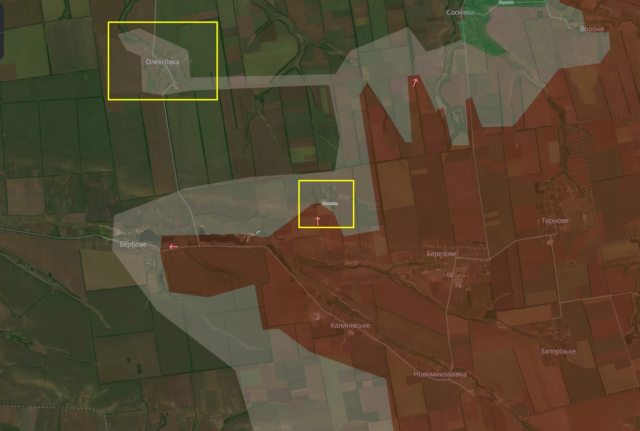 Олексіївка та Степове на Дніпропетровщині на мапі Deepstate станом на 15 жовтня 2025 року