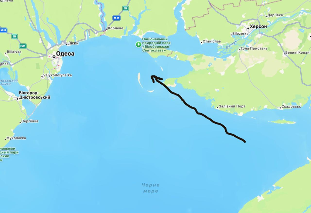 Приблизна траєкторія польоту російських авіабомб запущених росіянами по Одеській області 24.10.2025. Інфографіка Telegram канал Південь