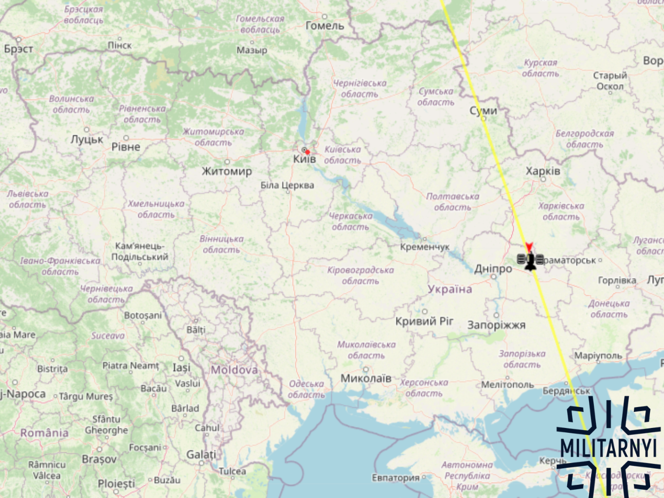 An Yaogan 8 reconnaissance satellite over the Dnipro River, around 10 a.m. on October 5th, 2025. Photo credits: Militarnyi/n2yo monitoring service