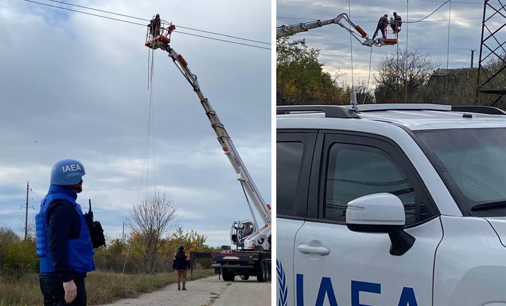 Роботи з відновлення електропостачання на Запорізьку атомну електростанцію. Фото: МАГАТЕ