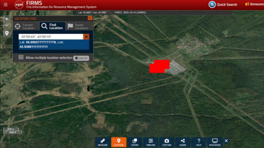 Fire at the Arzamas substation. October 14, 2025. Photo credits: NASA Firms