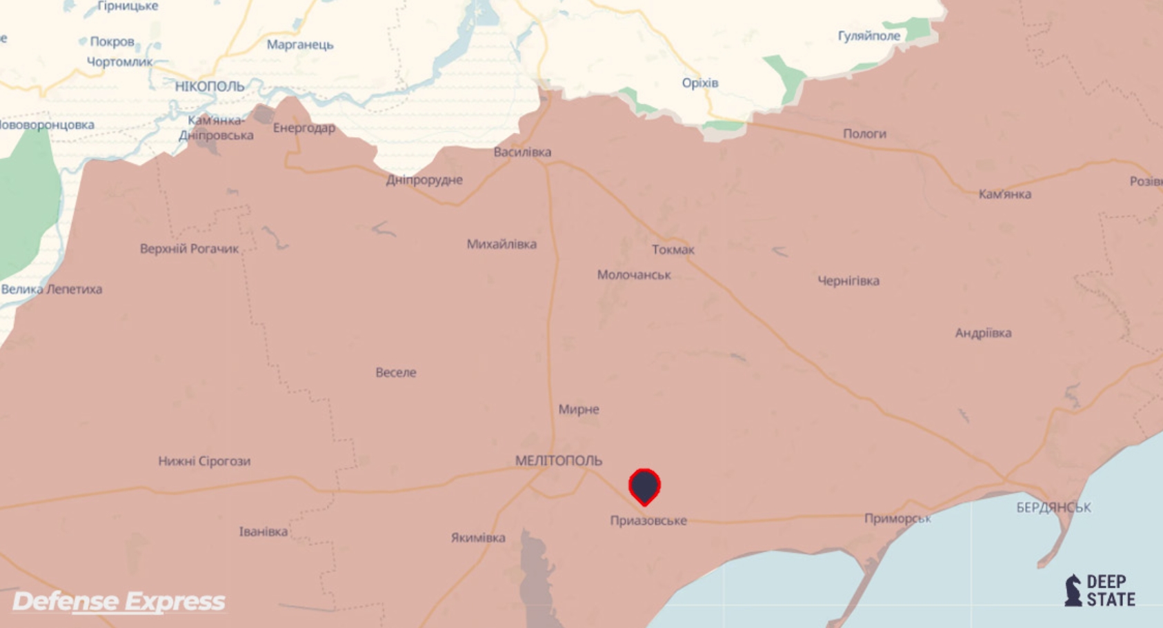 Місце розташування аеродрому «Корсак» на Запоріжжі. Джерело: Defense Express / DeepState