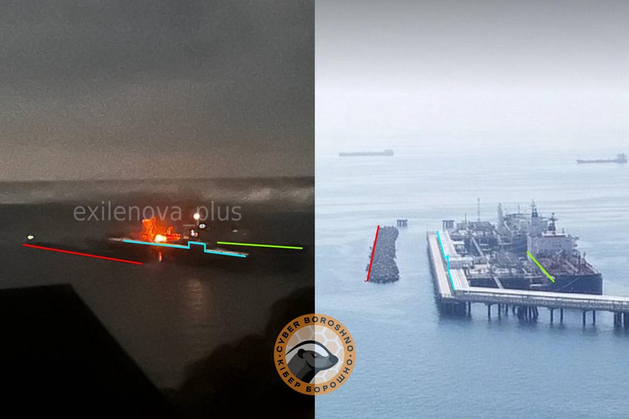 The attacked oil-loading berth in Tuapse. Photo credits: CyberBoroshno