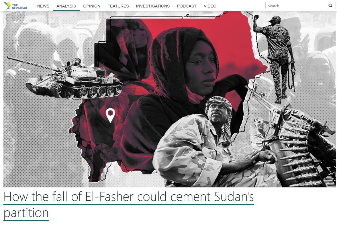Публікація The New Arab від 3.11.2025. How the fall of El-Fasher could cement Sudan's partition. Скріншот.