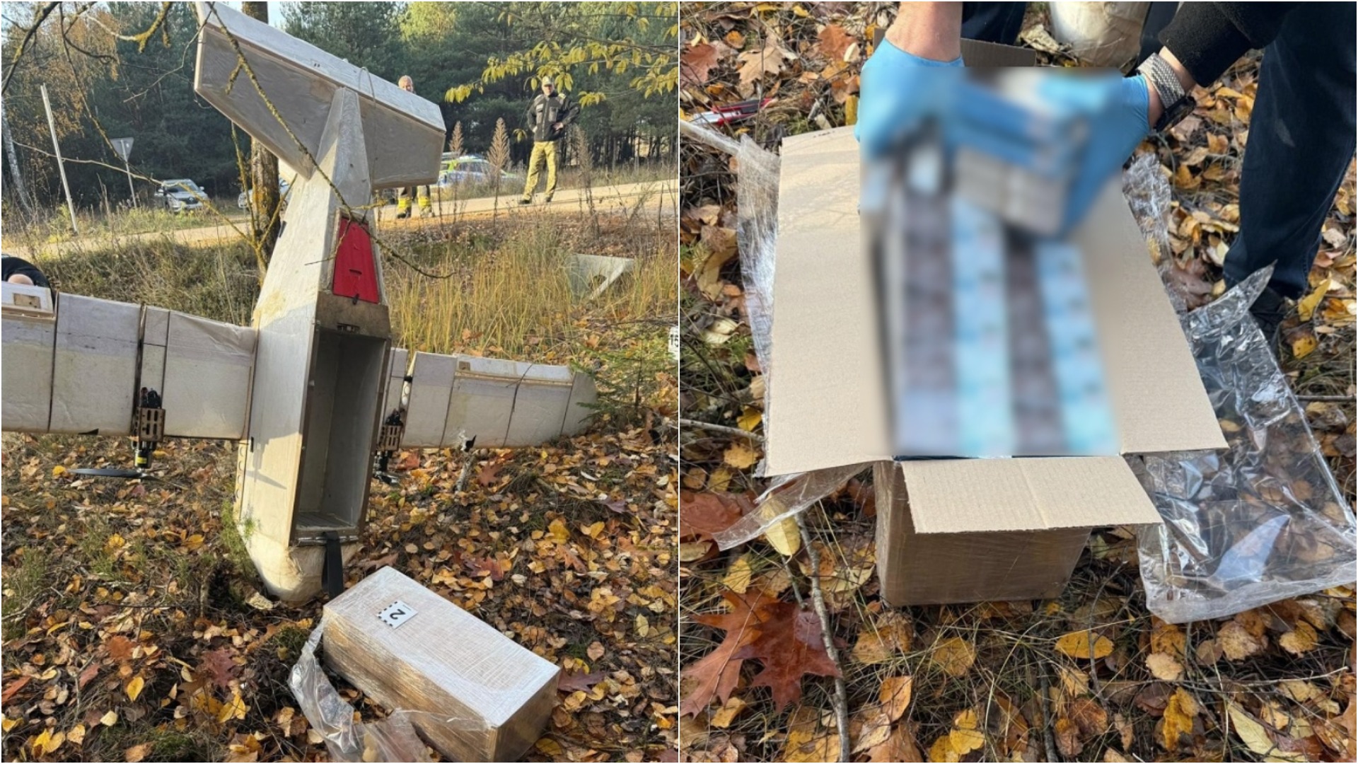 A drone of Belarusian cigarette smugglers that crashed in Poland. November 2025. Photo credits: Podlaski Oddział SG