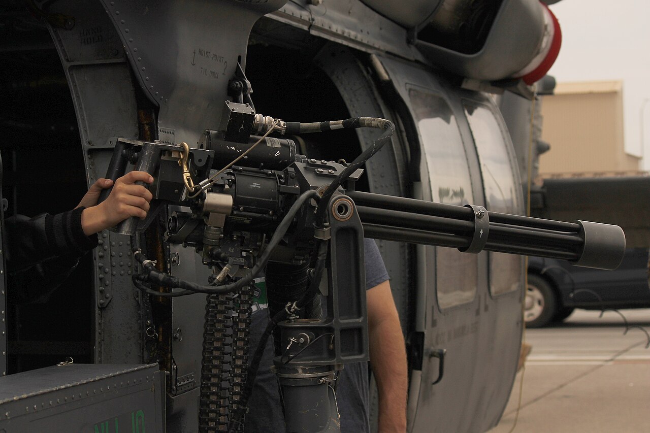 M134 Minigun on a Sikorsky HH-60G Pave Hawk helicopter. Photo credits: Noah Wulf
