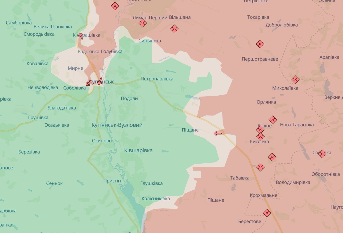 Куп'янськ та плацдарм Сил оборони на лівому березі річки Оскіл станом на 14 листопада 2025. Карта DeepState