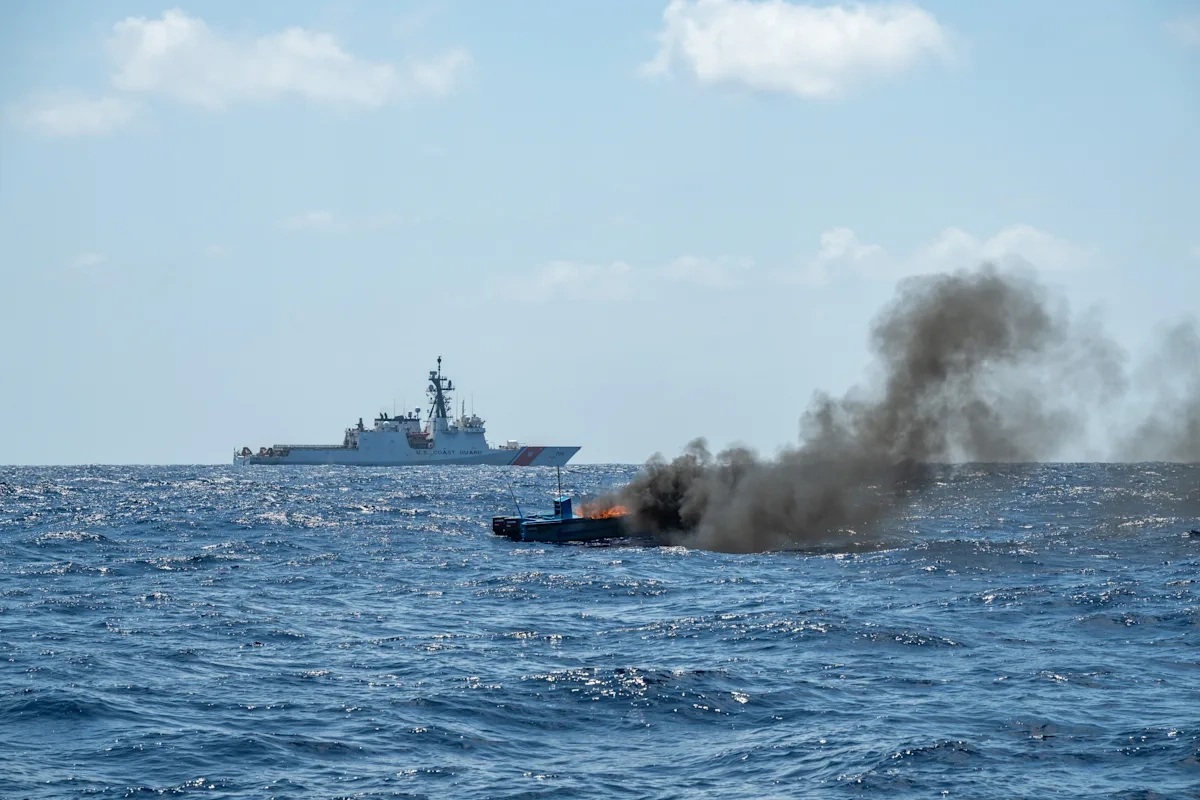 A U.S. strike on a drug trafficker vessel off the coast of Venezuela. Photo credits: oxu.az