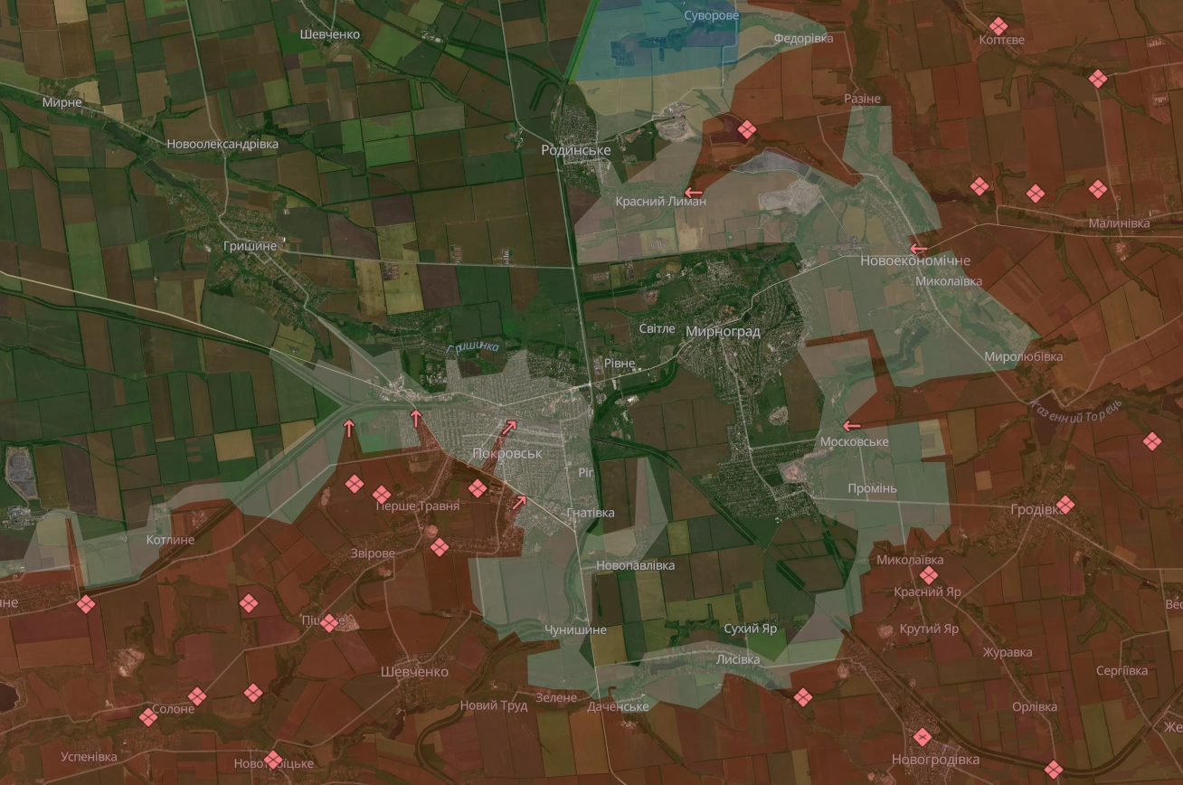 Ситуація у Покровську на мапі Deepstate