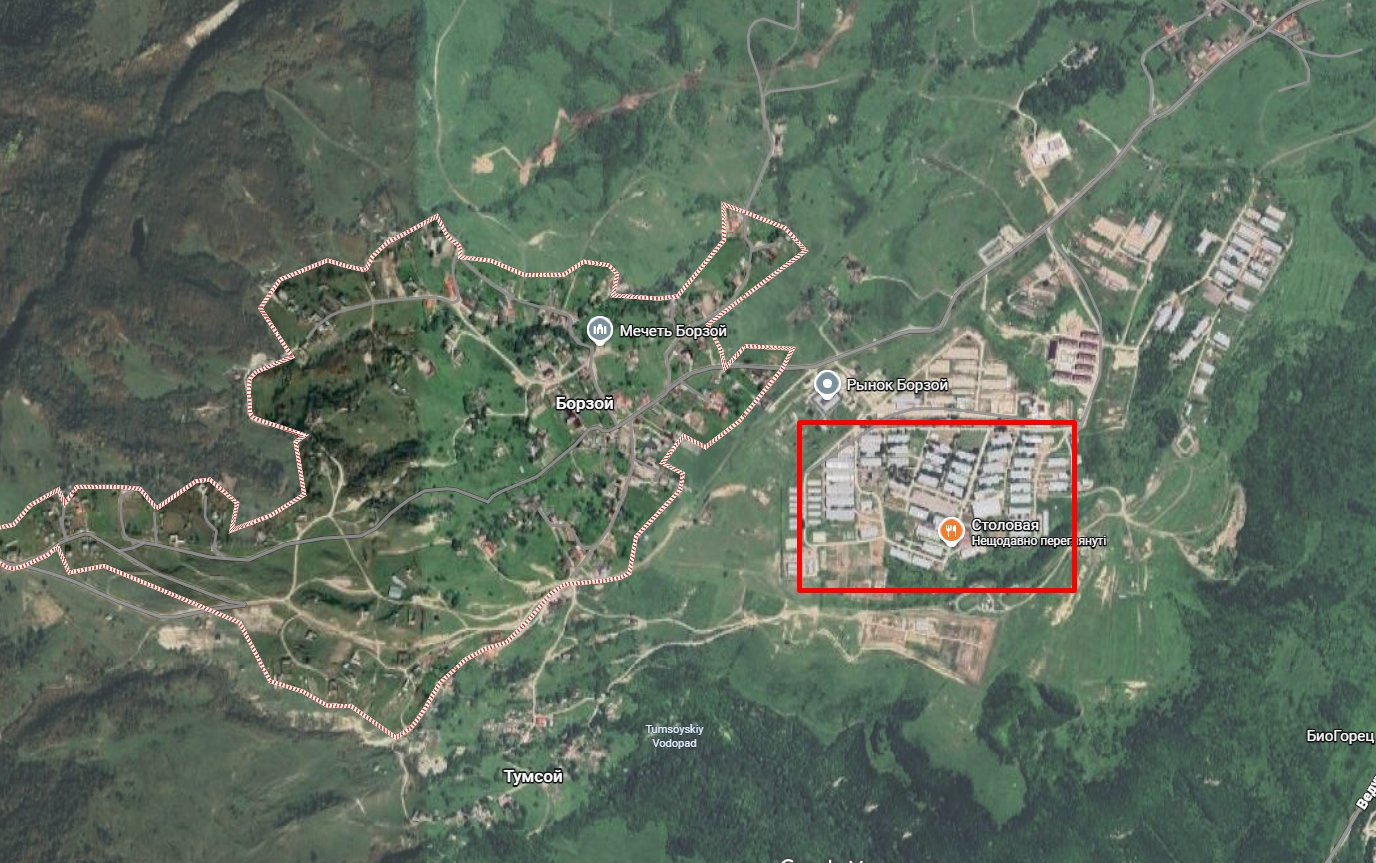 База 291-го гвардійського мотострілецького полку на мапі у селі Борзой, Чечня