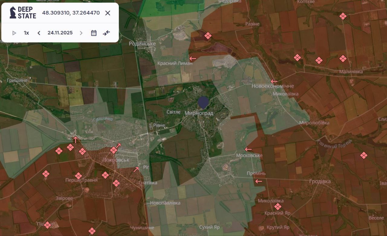 Ситуація в Мирнограді. Джерело: НІП "Тиск", DeepState