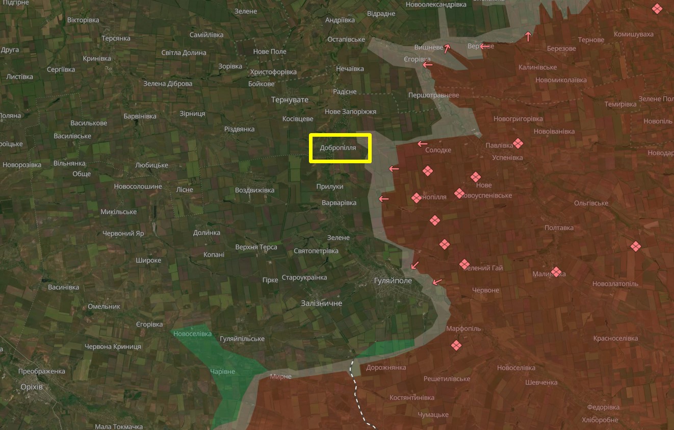 The situation in the area of Dobropillia on the Deepstate map as of December 11, 2025