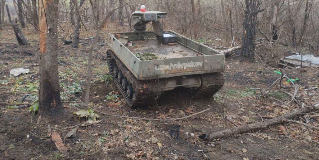 Російська роботизована платформа «Оміч» десь на окупованій території. Джерело: @TheDeadDistrict