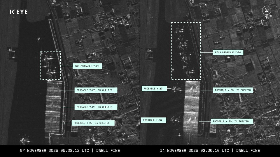 Satellite Images in Dwell Fine Mode Reveal Chinese Y-20 Aircraft in Shelters