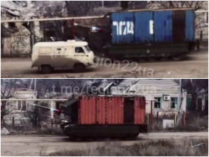 Russians Install Sea Containers on Tanks