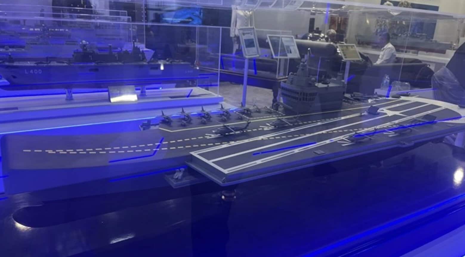 Model of the Turkish MUGEM “Milli Uçak Gemisi” aircraft carrier. October 2024, Turkey. Photo credits: donanimhaber.com