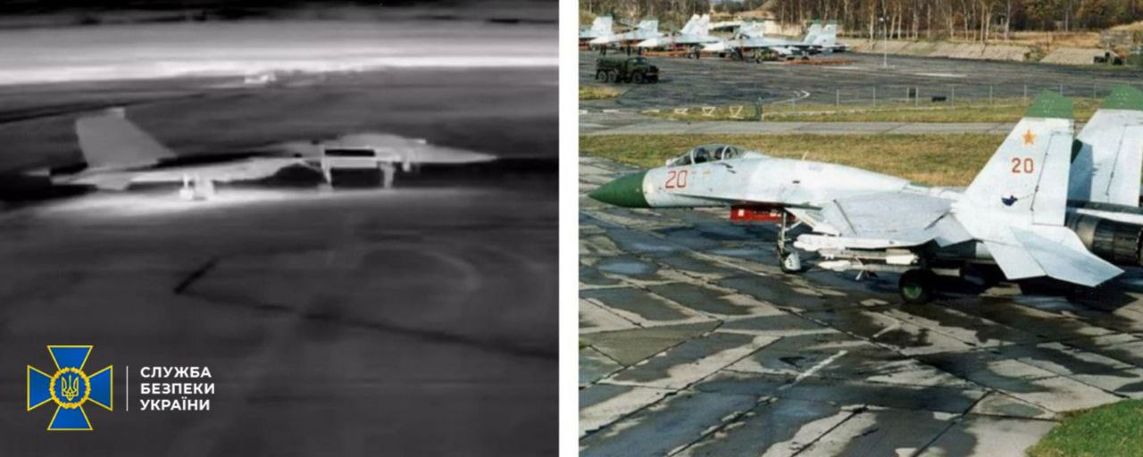 Уражений літак Су-27 дронами ЦСО «Альфа» СБУ. 20 грудня 2025 року. Фото: СБУ