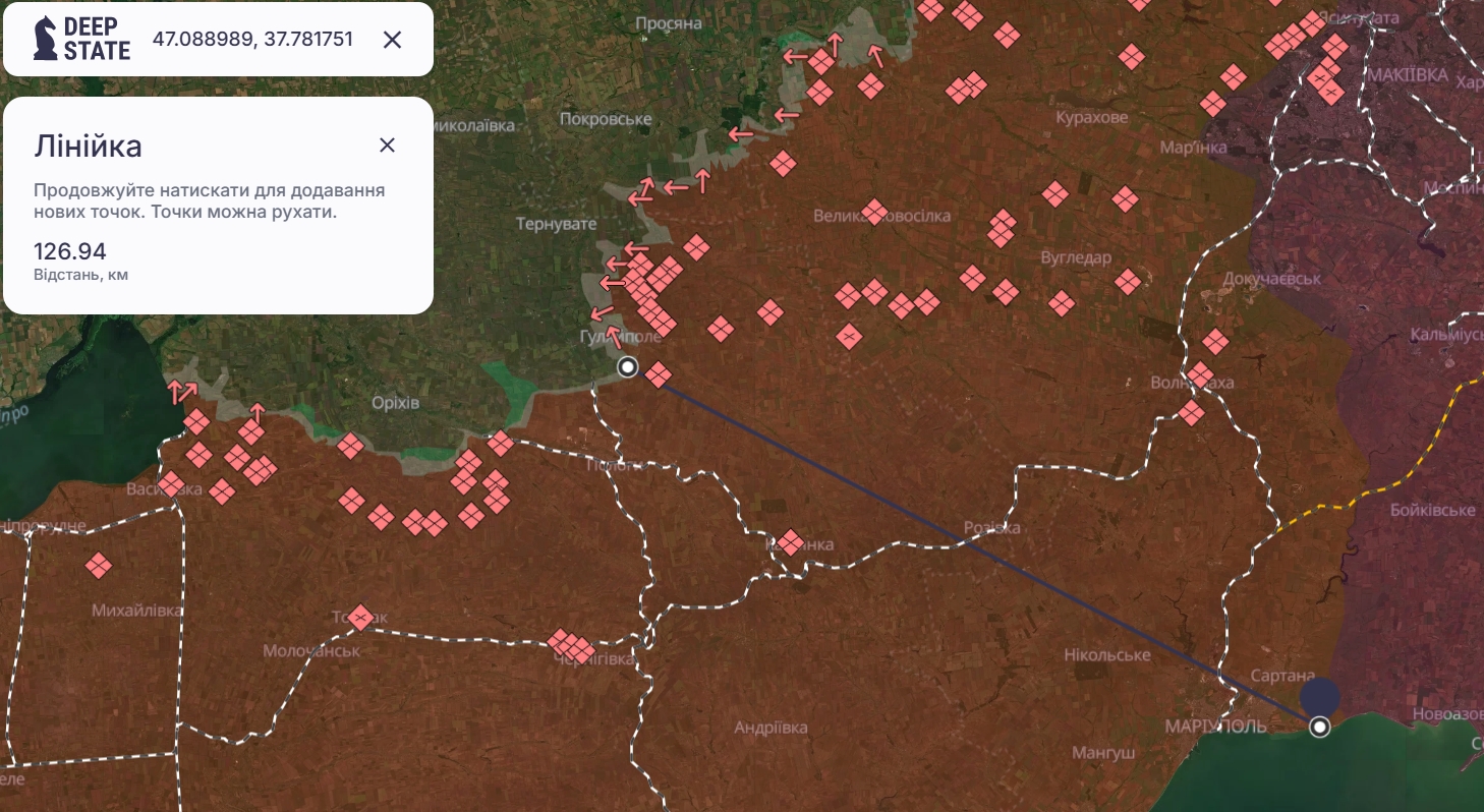 The village of Berdianske on the map. Photo credits: DeepState