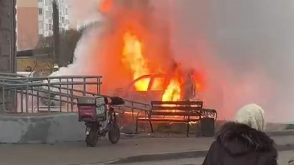 The burning car of the developer of long-range missiles’ parts of the Russian Federation. December 1, 2025. Source: Russian media