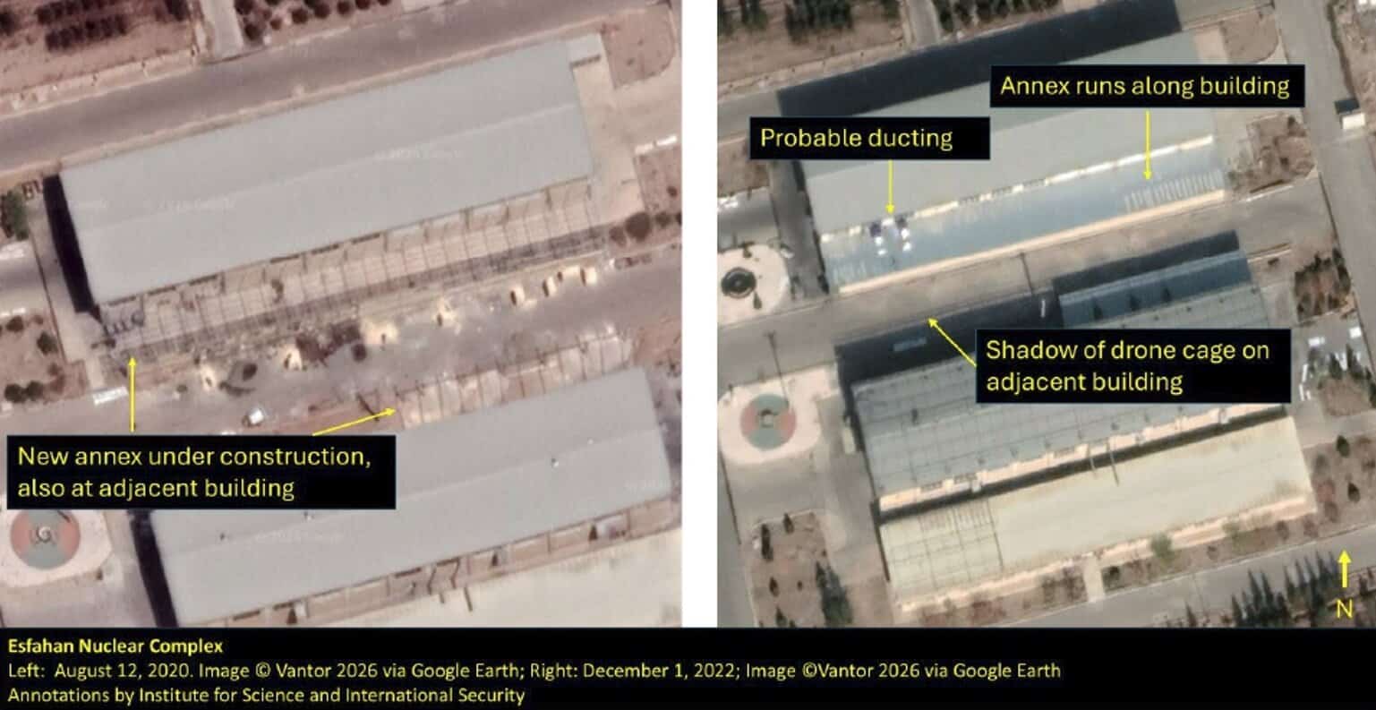 Будівлю розширено у другій половині 2020 року. Сусідню будівлю також розширили в той самий період. У 2022 році, після дронової атаки на виробництво центрифуг у Караджі, на сусідній будівлі з’явилася антидронова сітка.