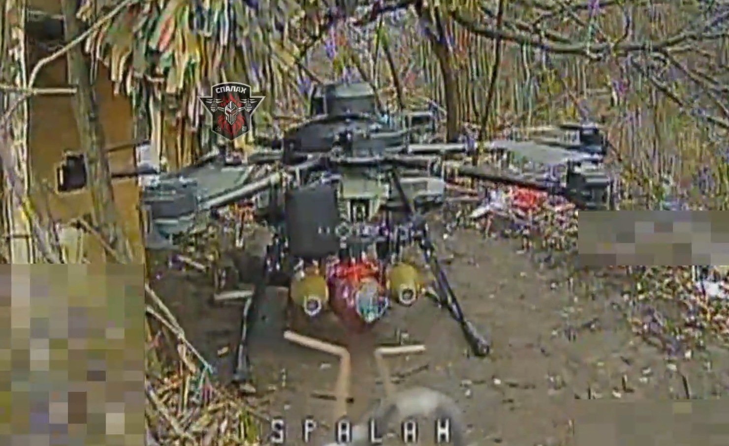 A Russian bomber drone seen through the camera of a Ukrainian FPV drone. November 2025. Photo credits: Spalakh unit