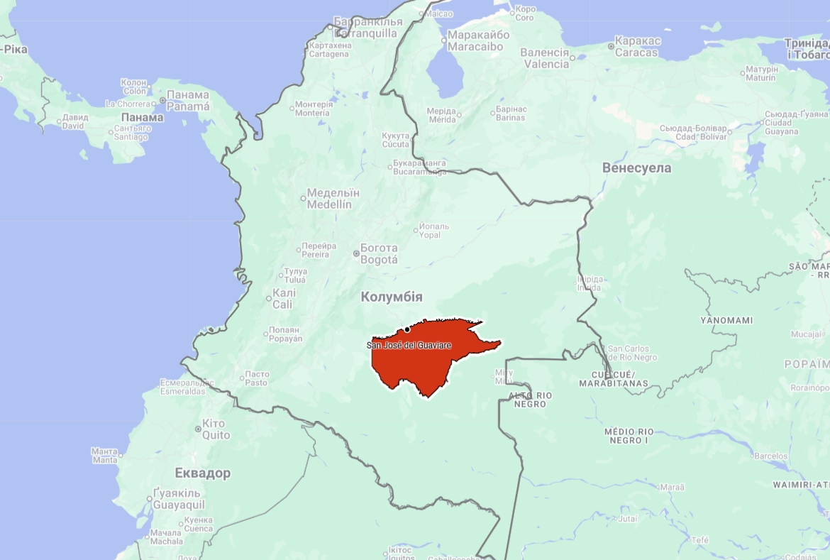 Гуавіаре на мапі Колумбії